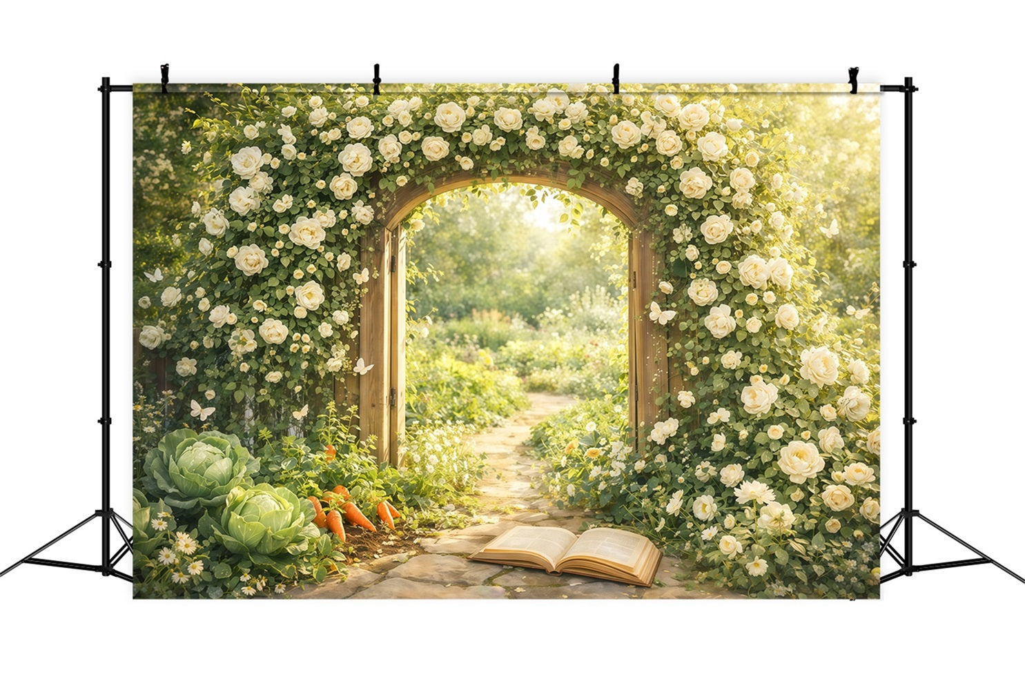 Garden Backdrop For Photoshoot Storybook Garden Arch Path Spring Backdrop For Pictures UK LXX61-163