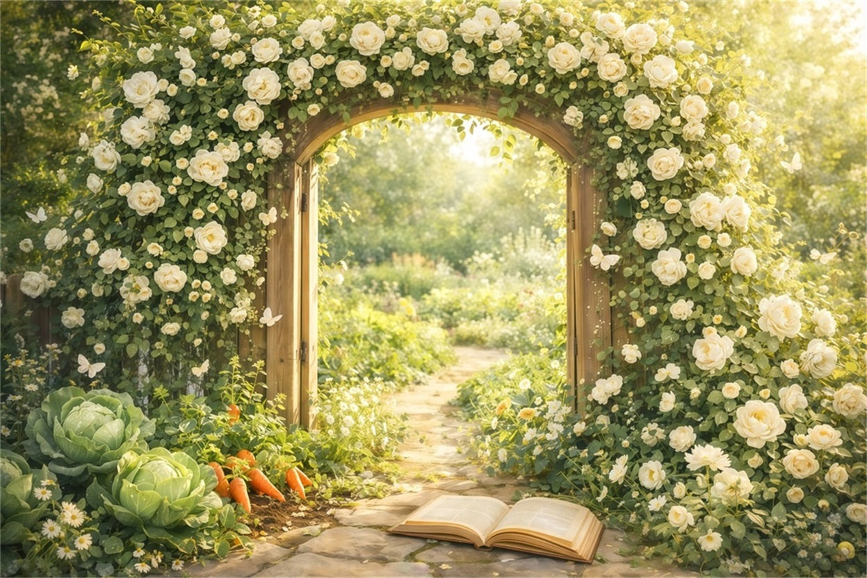 Garden Backdrop For Photoshoot Storybook Garden Arch Path Spring Backdrop For Pictures UK LXX61-163