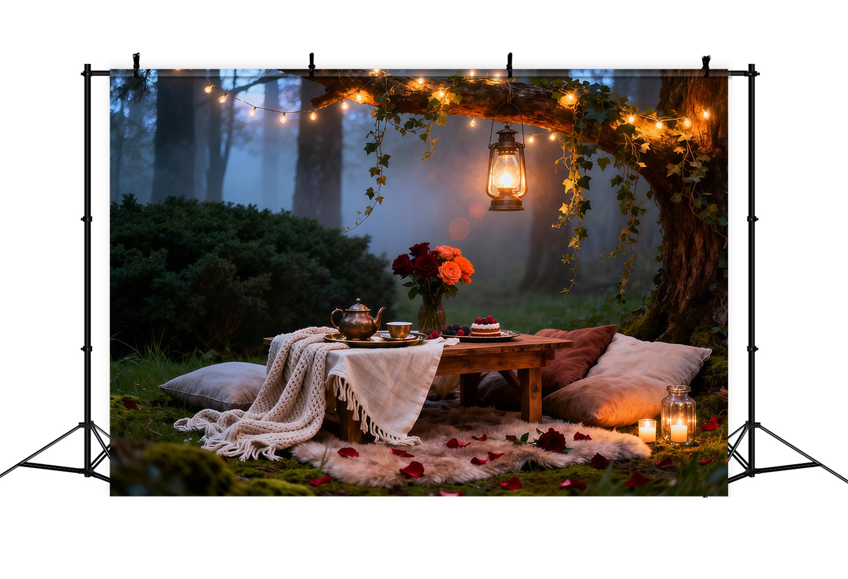 Picnic Backdrop Enchanted Forest Night Lantern Spring Photo Backdrop Ideas UK LXX61-166
