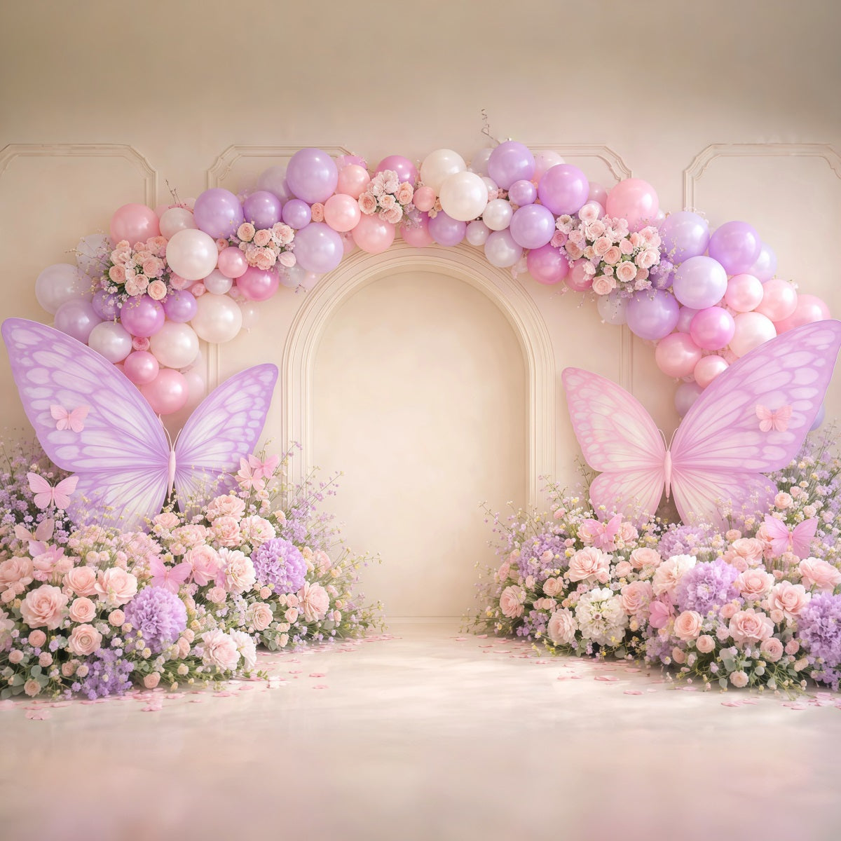 Monarch Butterfly Backdrop Pastel Balloon Arch Wall Flowers Springtime Backdrops UK LXX61-171