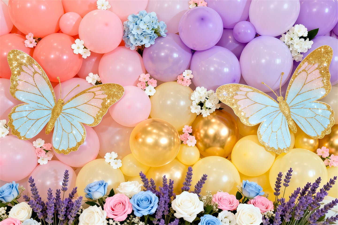 Butterfly Wing Backdrop Macaron Balloon Wall Floral Spring Theme Backdrop UK LXX61-172