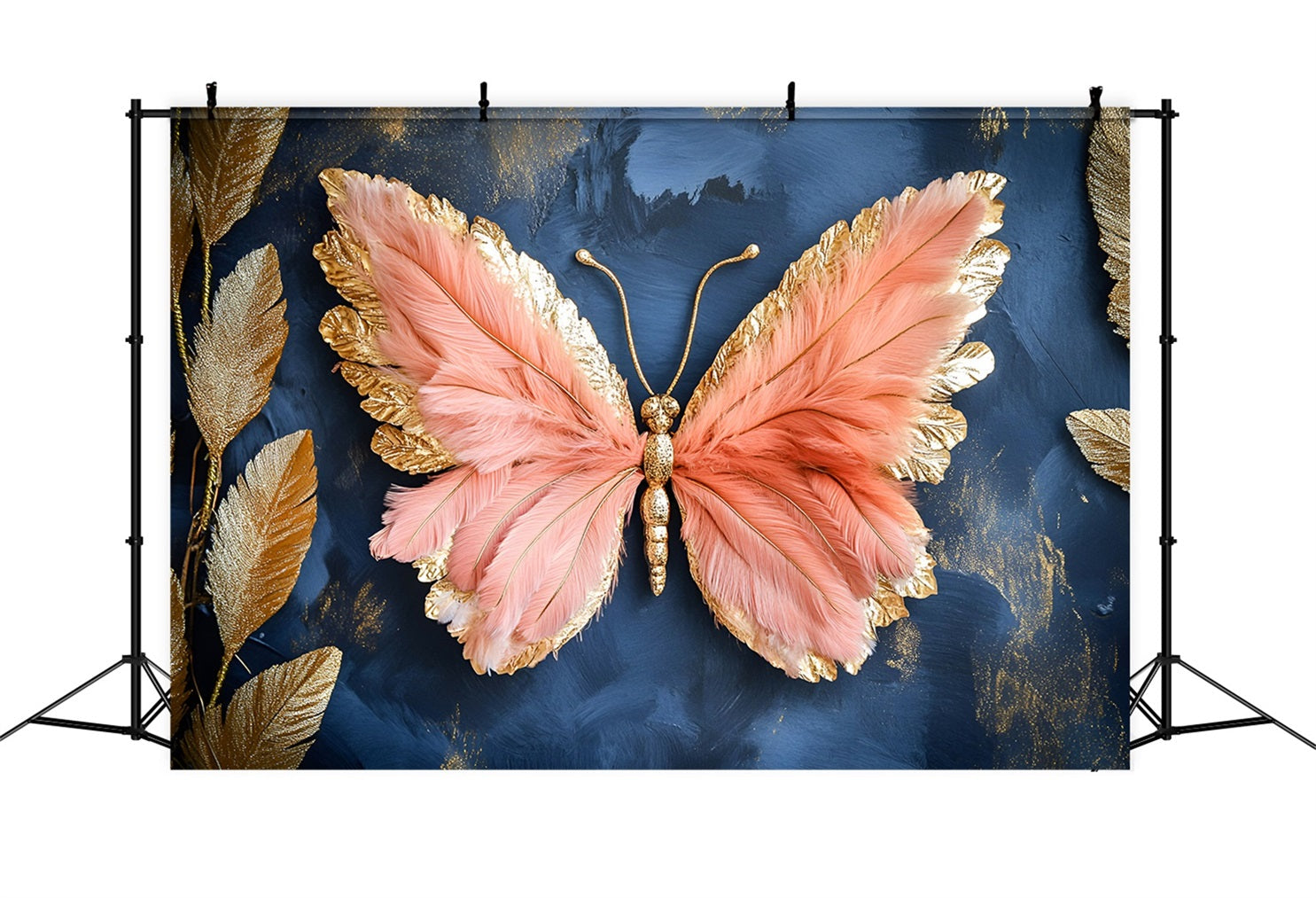 Butterfly Wings Backdrop Blush Feather Art Leaves Spring Picture Backdrop UK LXX61-173