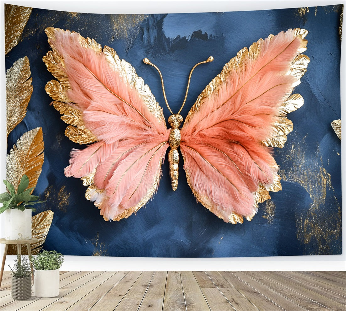 Butterfly Wings Backdrop Blush Feather Art Leaves Spring Picture Backdrop UK LXX61-173