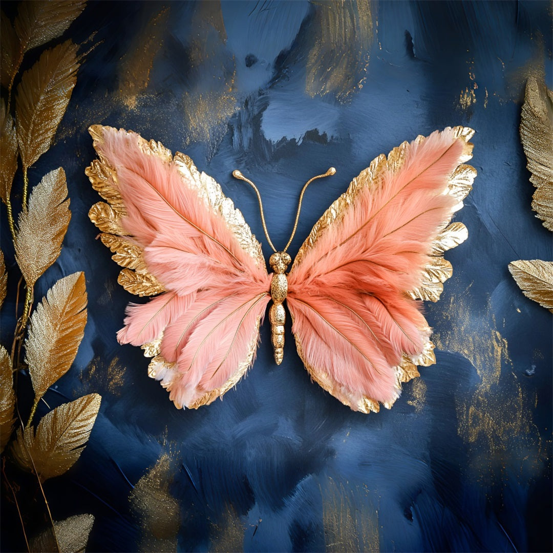 Butterfly Wings Backdrop Blush Feather Art Leaves Spring Picture Backdrop UK LXX61-173
