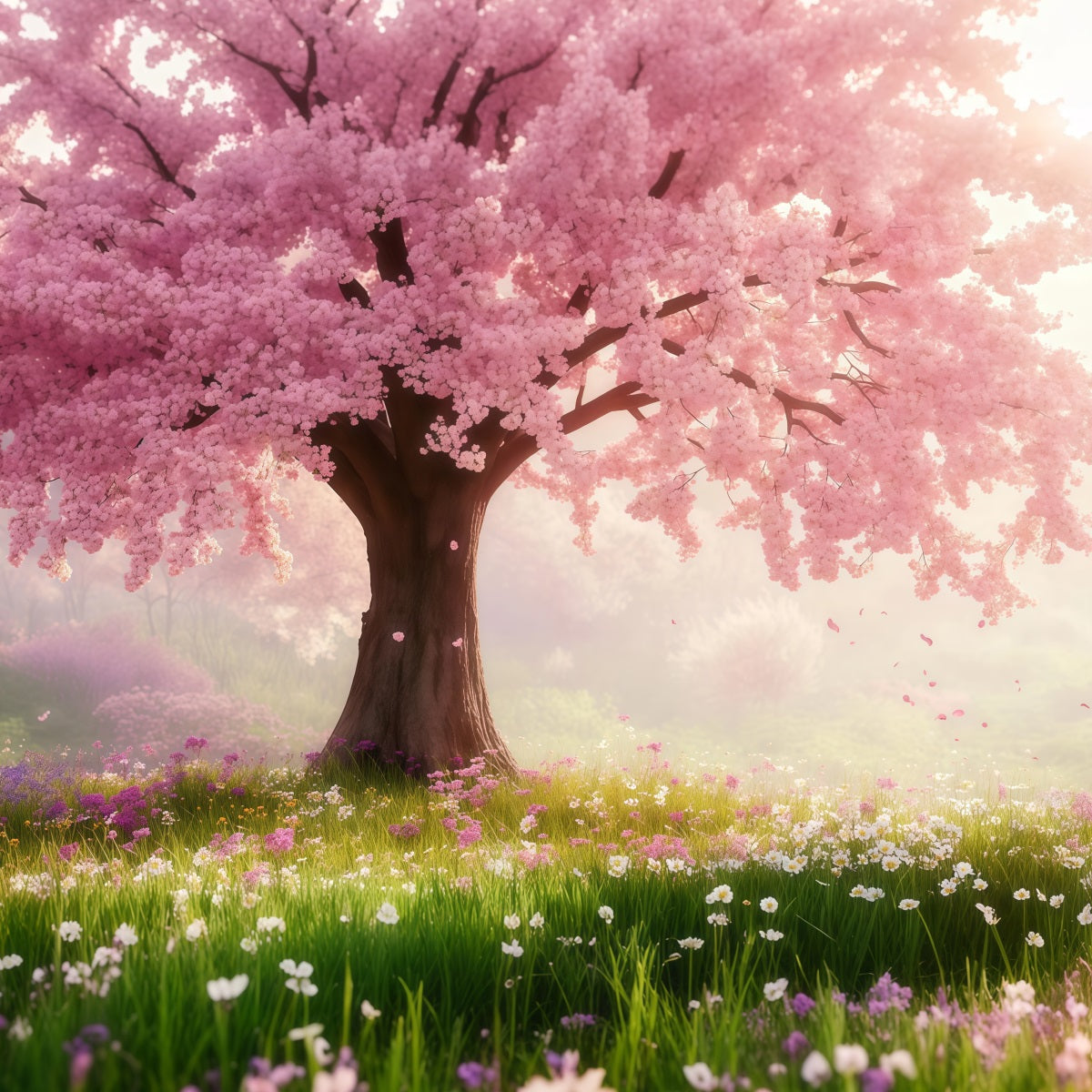 Cherry Blossom Backdrop Pink Blossom Meadow Tree Floral Backdrop UK LXX61-175