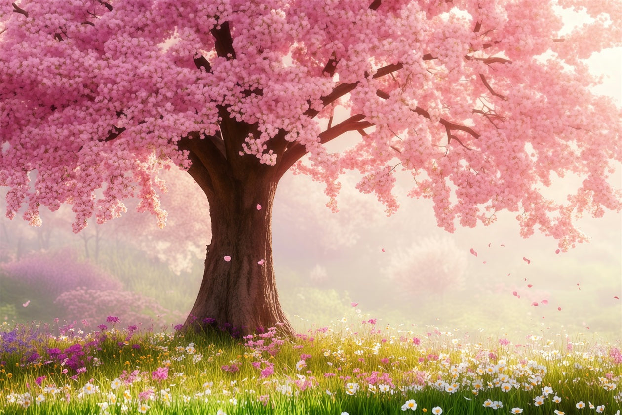Cherry Blossom Backdrop Pink Blossom Meadow Tree Floral Backdrop UK LXX61-175