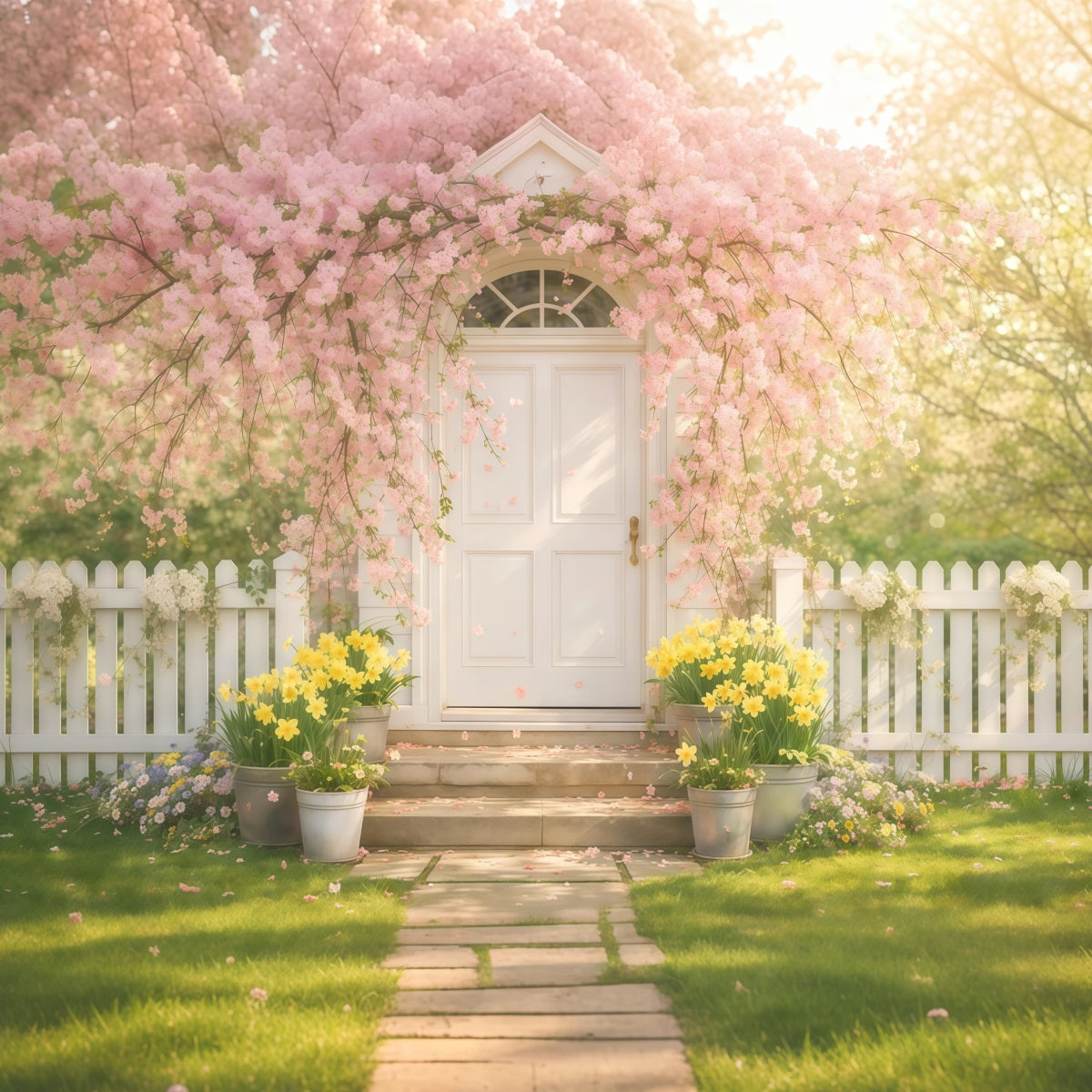 Cherry Blossom Backdrop Cherry Arch White Garden Door Floral Backdrop UK LXX61-177
