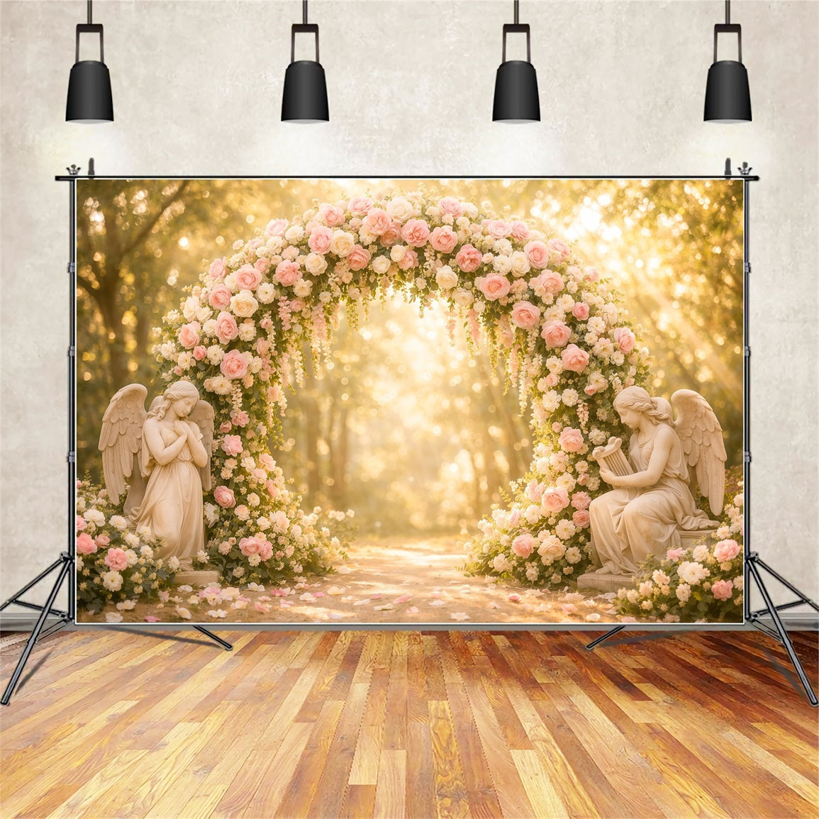 Garden Photo Backdrop Blush Rose Angel Archway Bokeh Floral Backdrops UK LXX61-181