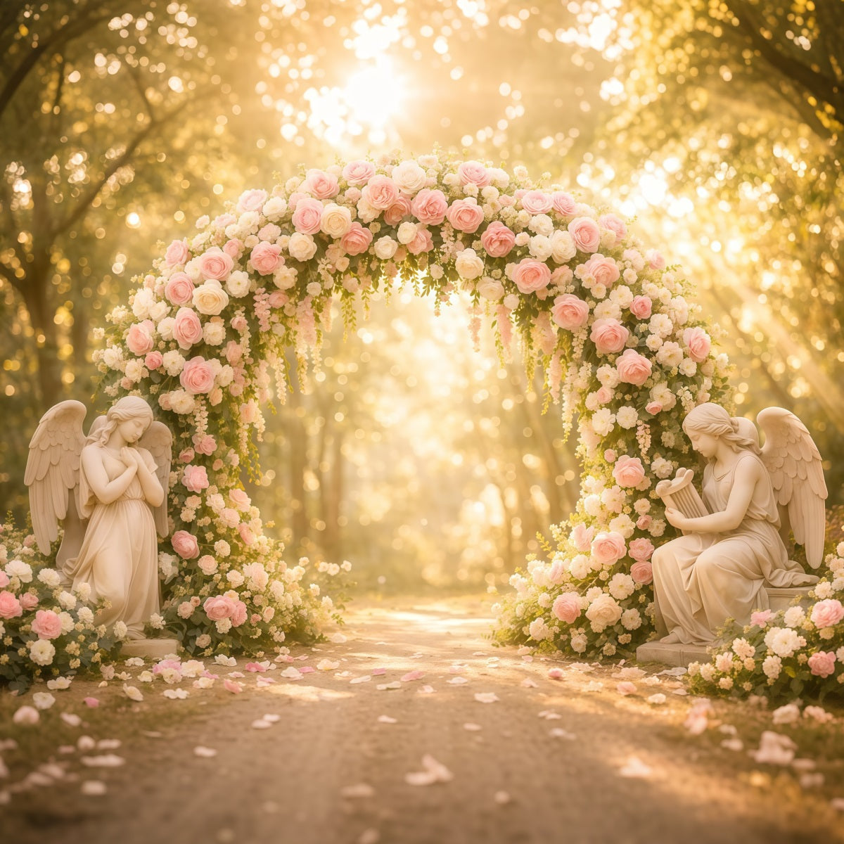 Garden Photo Backdrop Blush Rose Angel Archway Bokeh Floral Backdrops UK LXX61-181