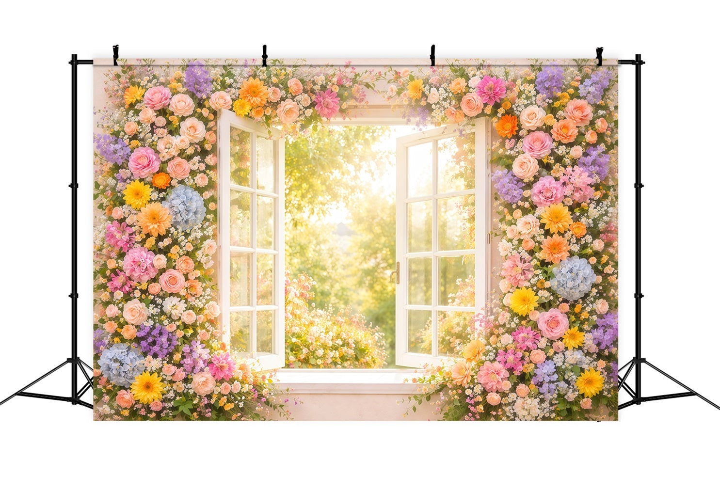 Wildflower Photo Backdrop Window Sunlit Garden Glow Floral Backdrops For Photography UK LXX61-183