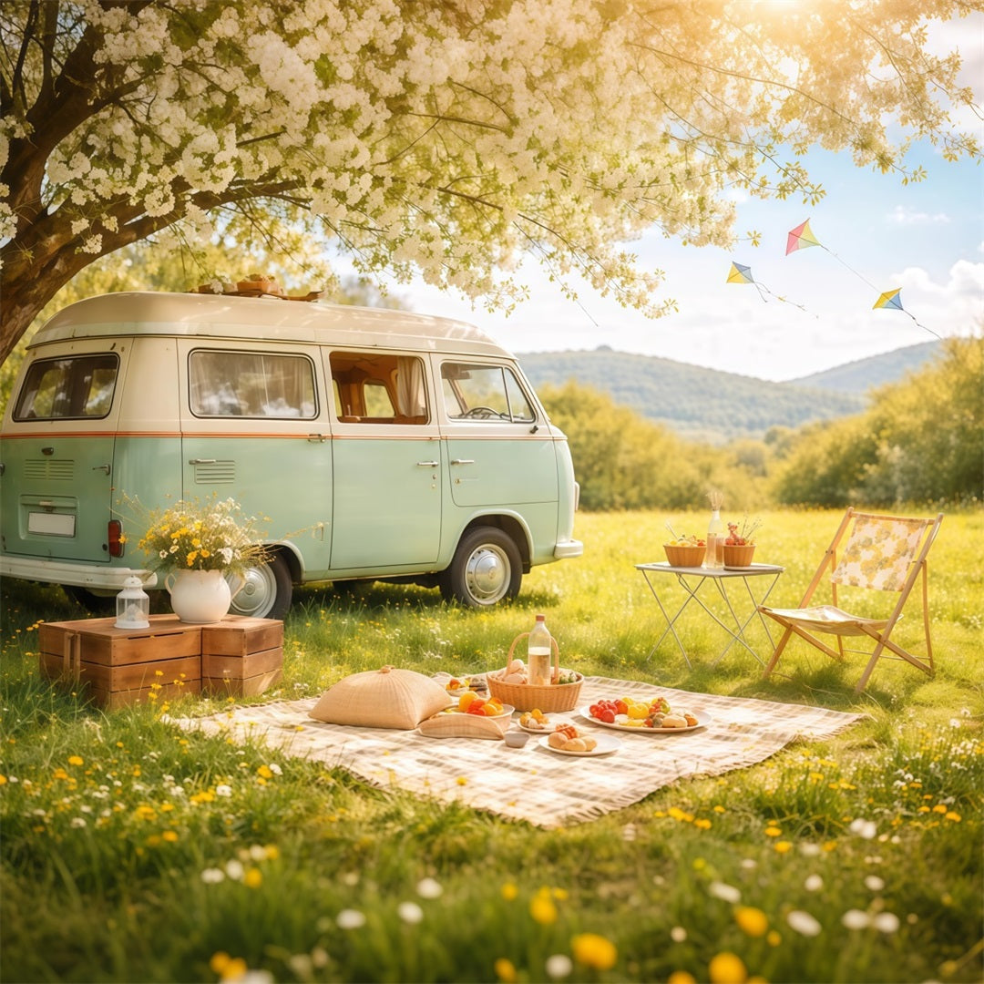 Wildflower Photo Backdrop Pastel Meadow Camper Picnic Floral Backdrops For Photography UK LXX61-185