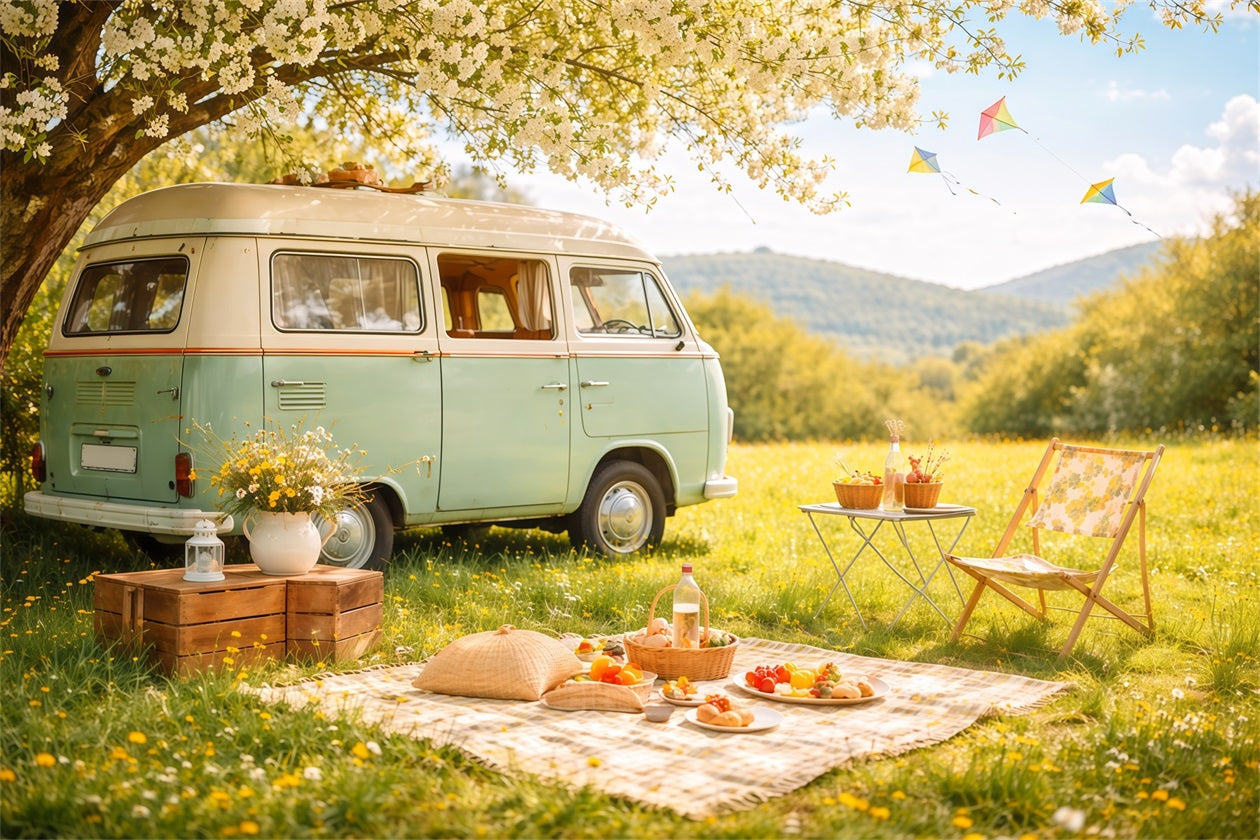 Wildflower Photo Backdrop Pastel Meadow Camper Picnic Floral Backdrops For Photography UK LXX61-185
