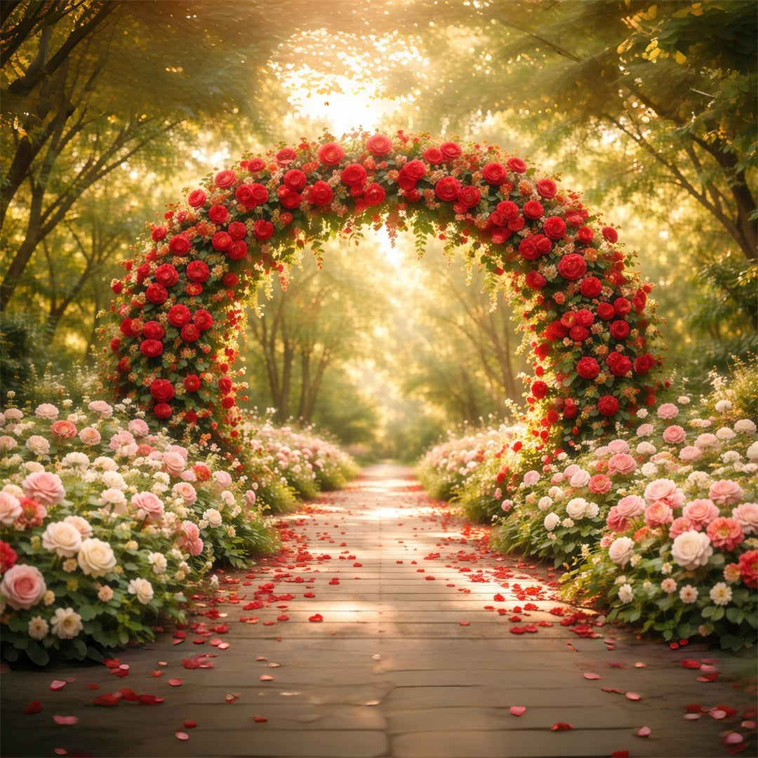 Flower Garden Backdrop Rose Arch Woodland Petal Path Floral Photography Backdrop UK LXX61-186