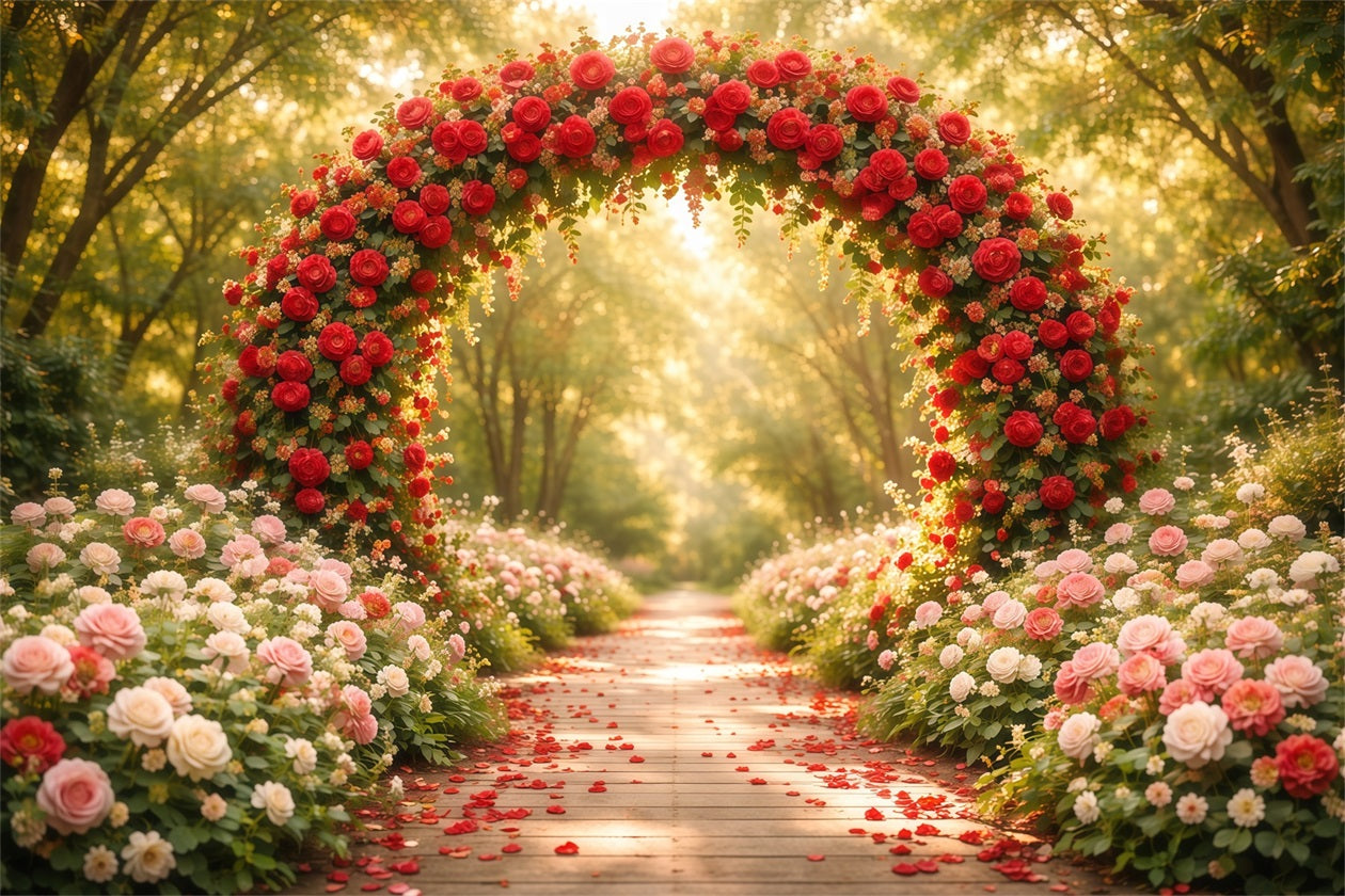 Flower Garden Backdrop Rose Arch Woodland Petal Path Floral Photography Backdrop UK LXX61-186