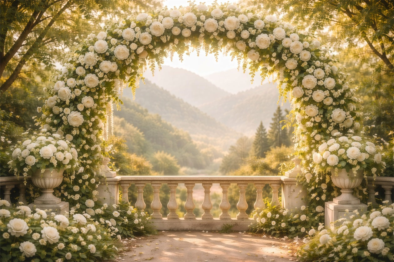 Flower Garden Backdrop White Arch Terrace Vista Floral Photography Backdrop UK LXX61-188