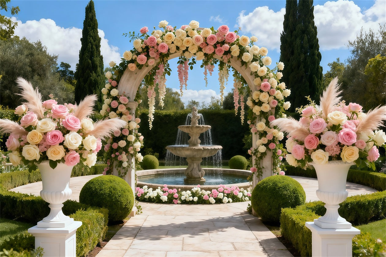 Garden Backdrops Fountain Courtyard Flower Arch Floral Arch Backdrop UK LXX61-189