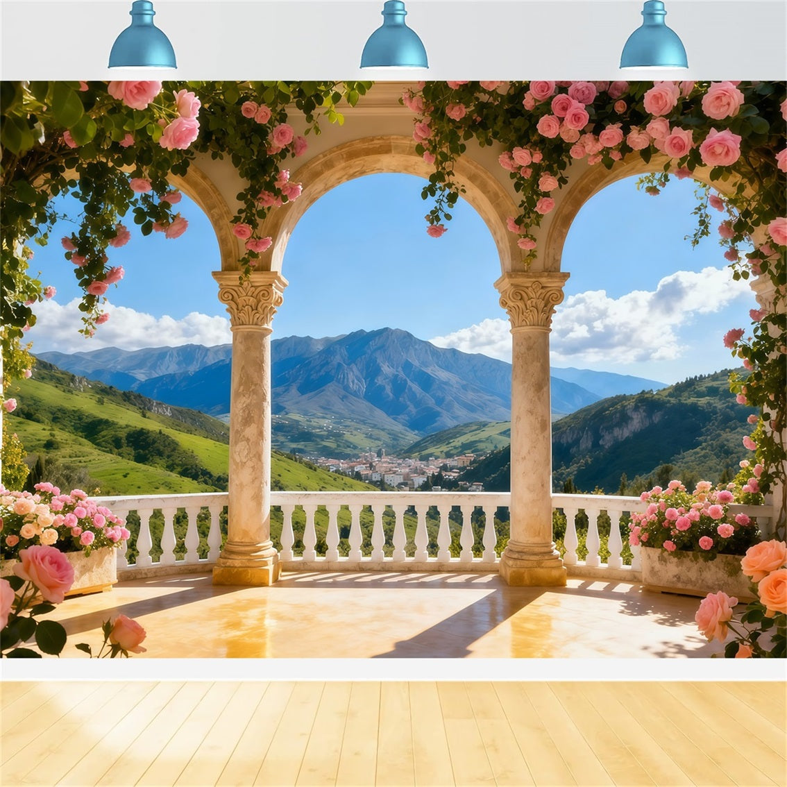 Garden Backdrops Blossom Column Mountain View Floral Arch Backdrop UK LXX61-190