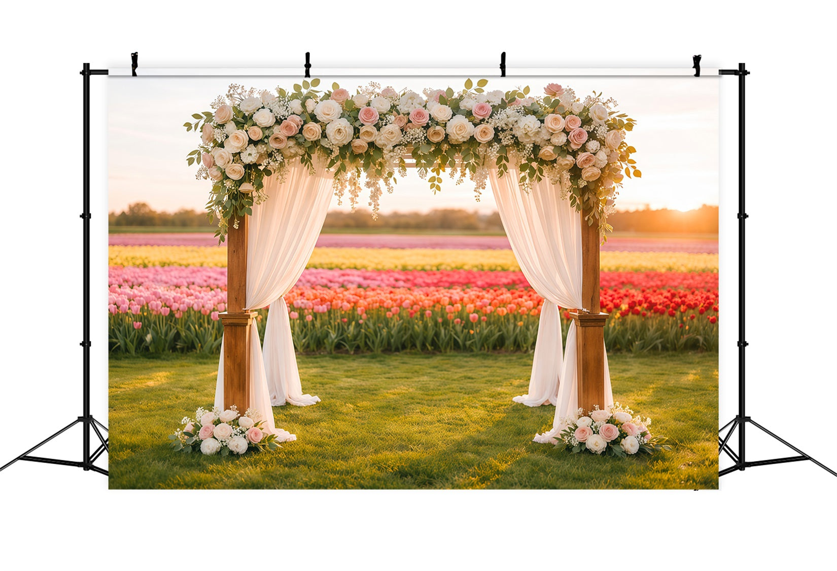 Tulip Backdrop Flower Field Wedding Arch Glow Floral Photo Backdrops UK LXX61-195