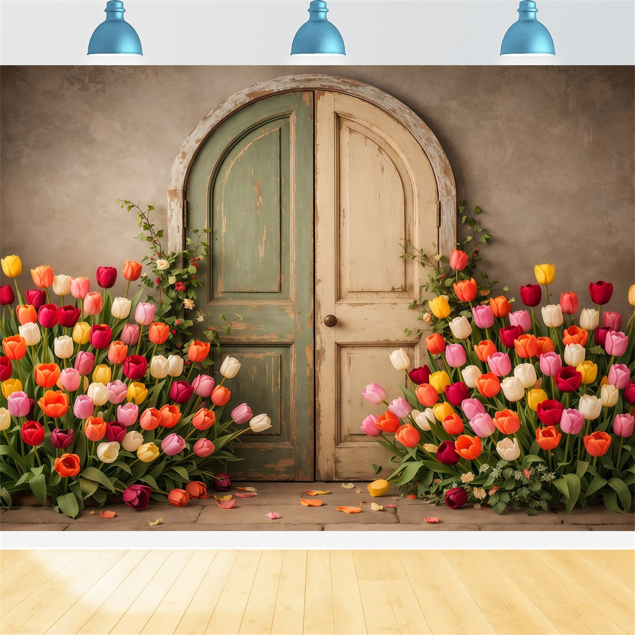 Tulip Backdrop Vintage Pastel Door Garden Floral Photo Backdrops UK LXX61-196