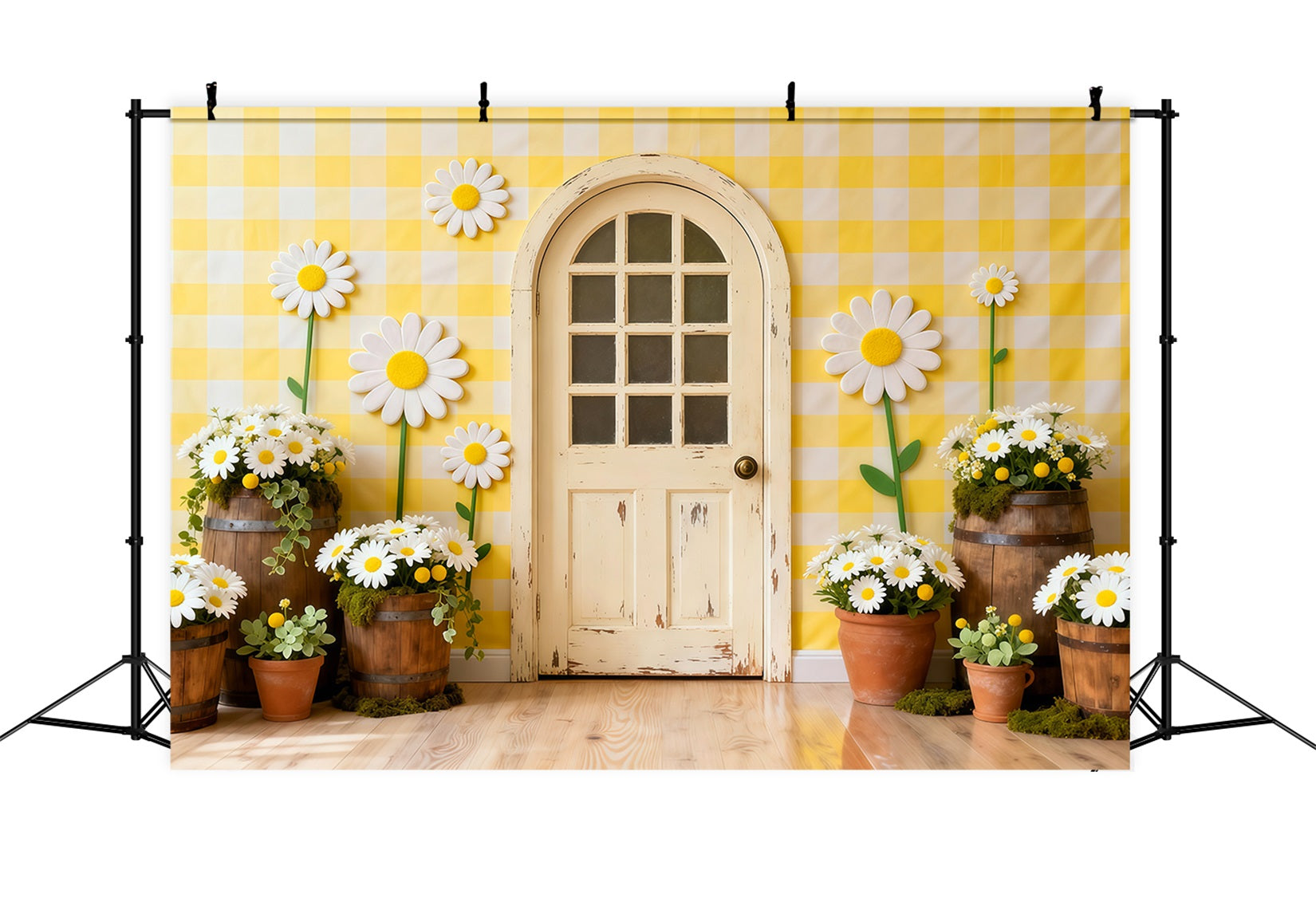 Daisy Backdrop Gingham Cottage Door Flower Wall Floral Garland Backdrop UK LXX61-198