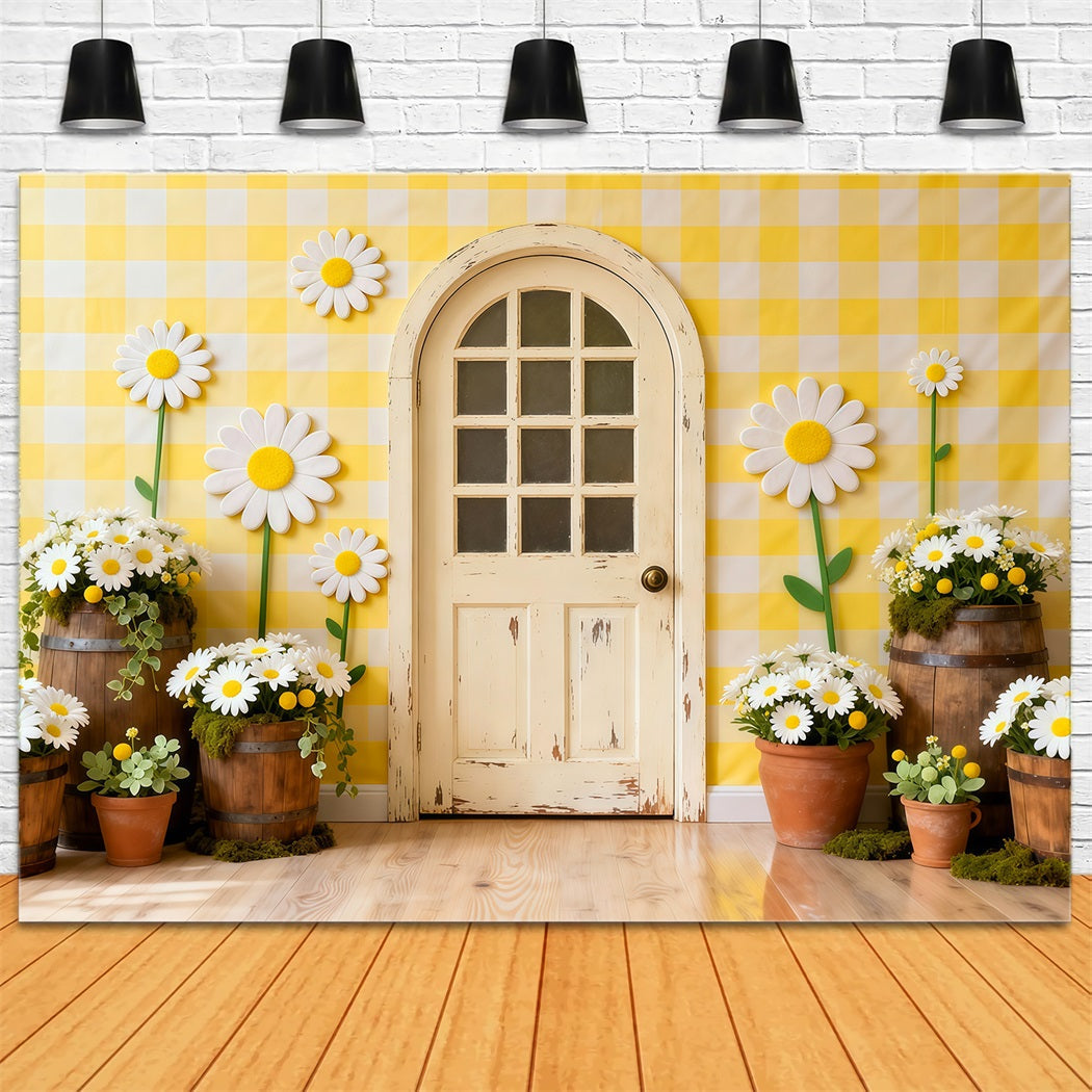 Daisy Backdrop Gingham Cottage Door Flower Wall Floral Garland Backdrop UK LXX61-198