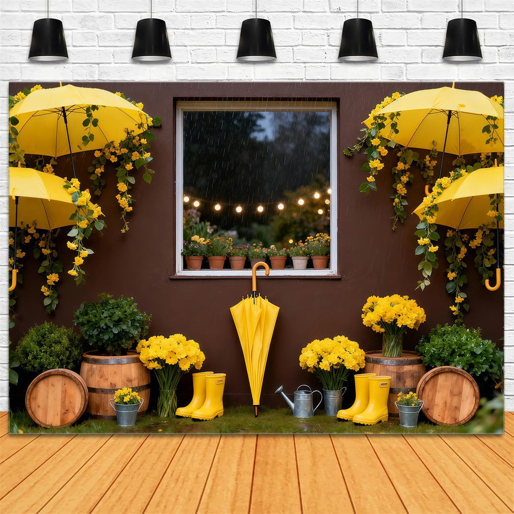 Daffodil Backdrop Rainy Yellow Umbrella Garden Floral Backdrop For Photos UK LXX61-204