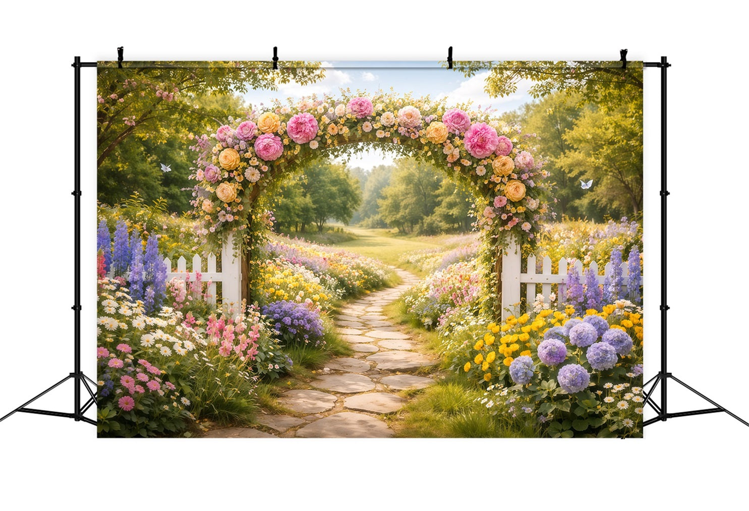 Spring Flower Backdrop Wildflower Arch Meadow Trail Floral Garden Backdrop UK LXX61-206