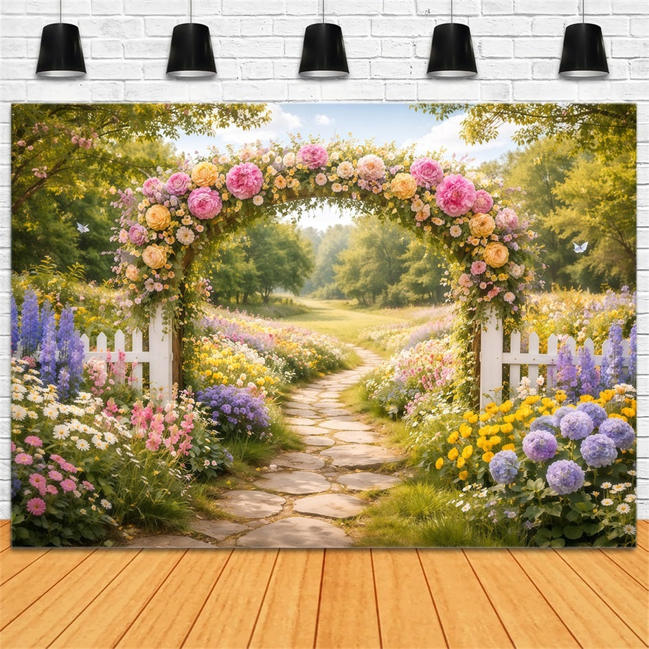 Spring Flower Backdrop Wildflower Arch Meadow Trail Floral Garden Backdrop UK LXX61-206