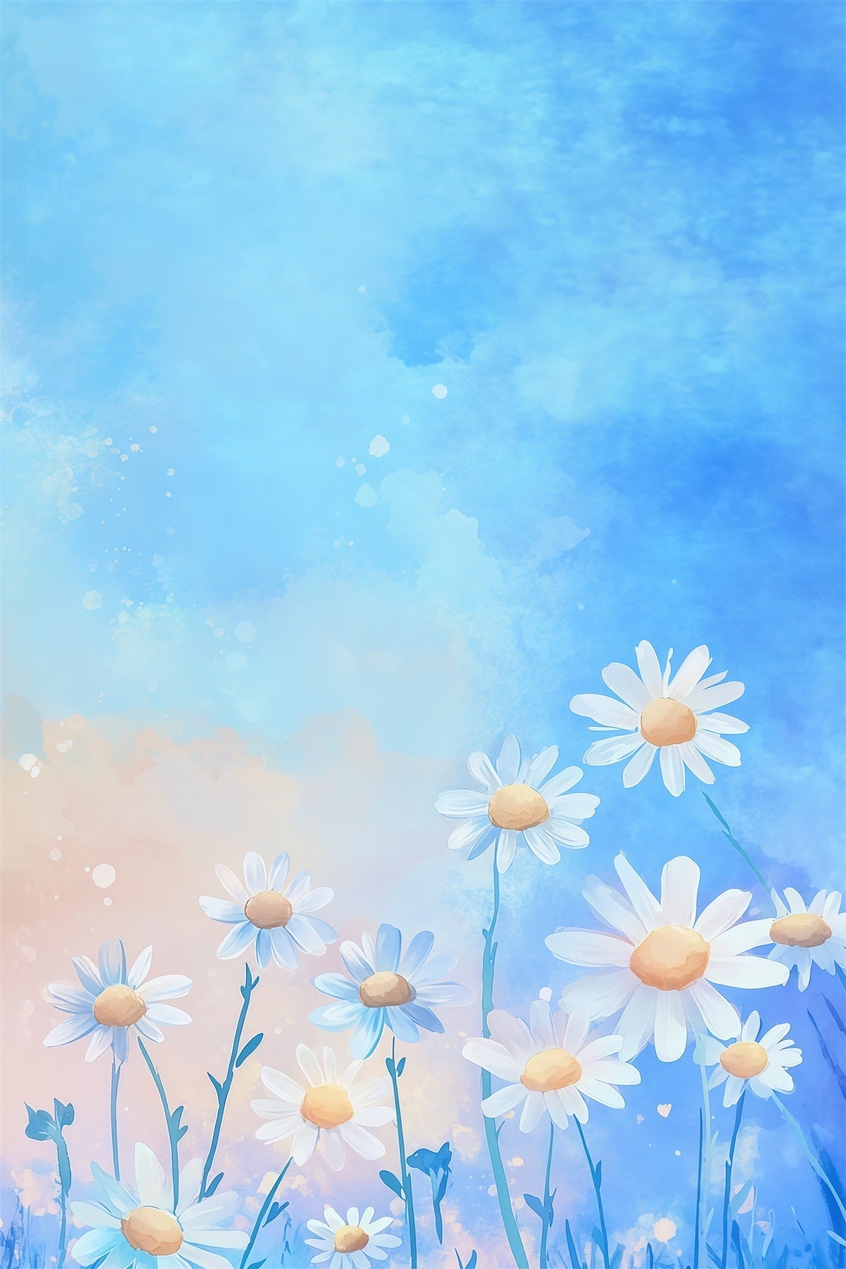 Daisy Photo Backdrop Watercolor Flower Sky Wash Floral Photography Backdrops UK LXX61-207