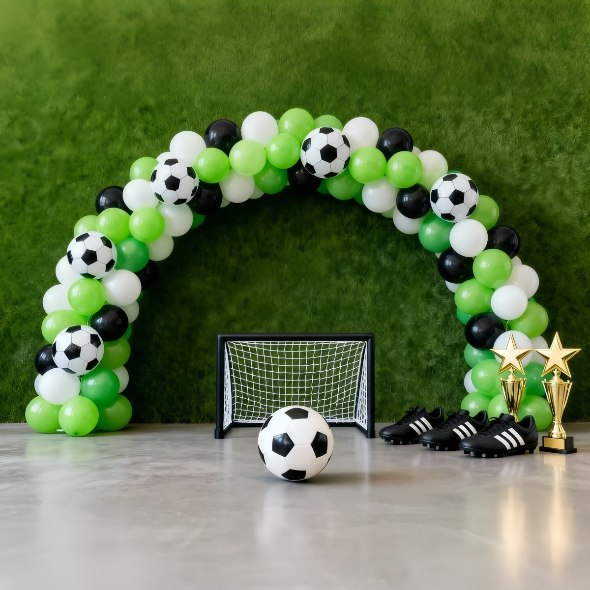 Soccer Photography Backdrop Green Balloon Goal Arch Sports Backdrop UK LXX61-212