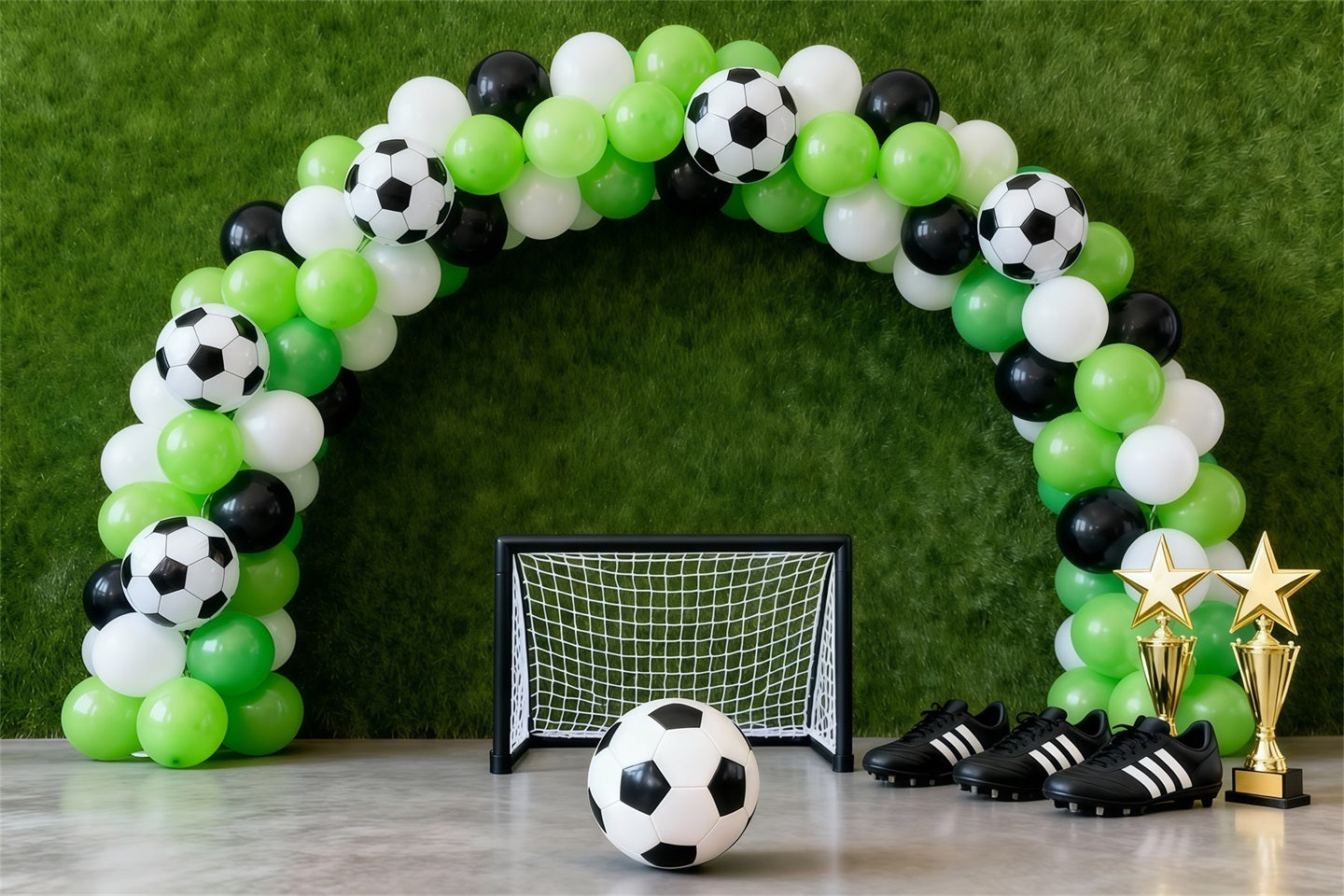 Soccer Photography Backdrop Green Balloon Goal Arch Sports Backdrop UK LXX61-212