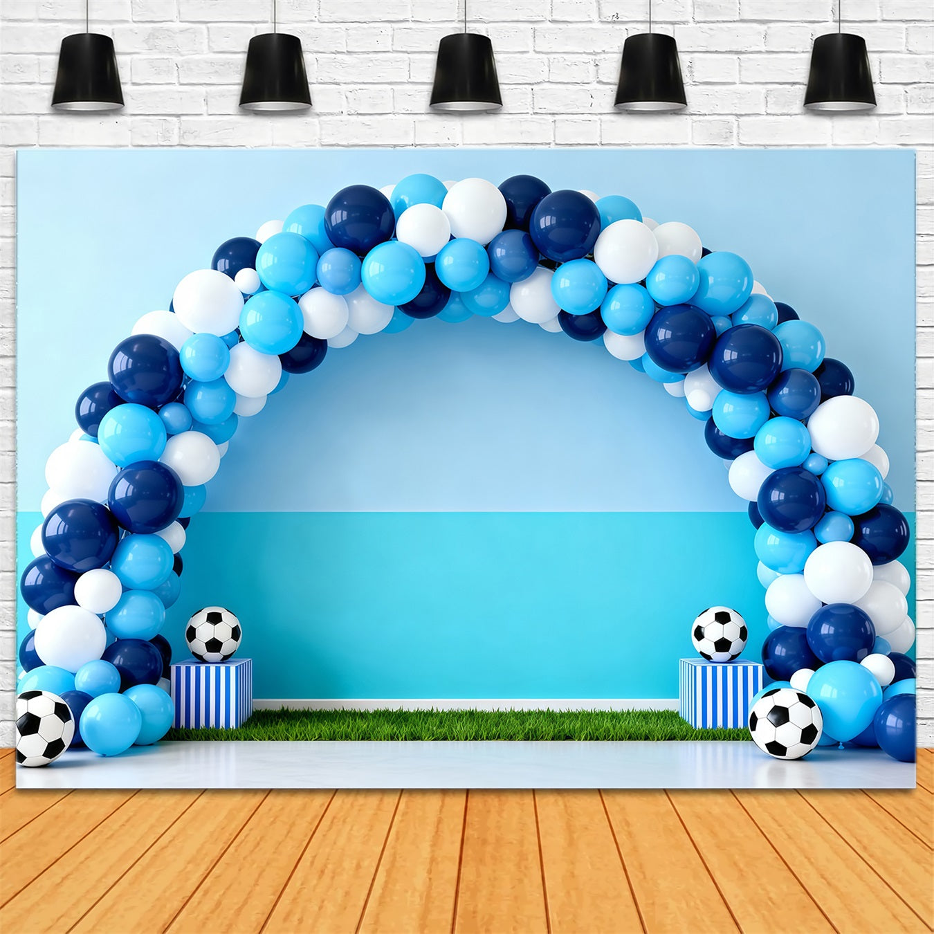 Soccer Photo Backdrop Blue Balloon Goal Arch Sports Backdrops For Photography UK LXX61-218