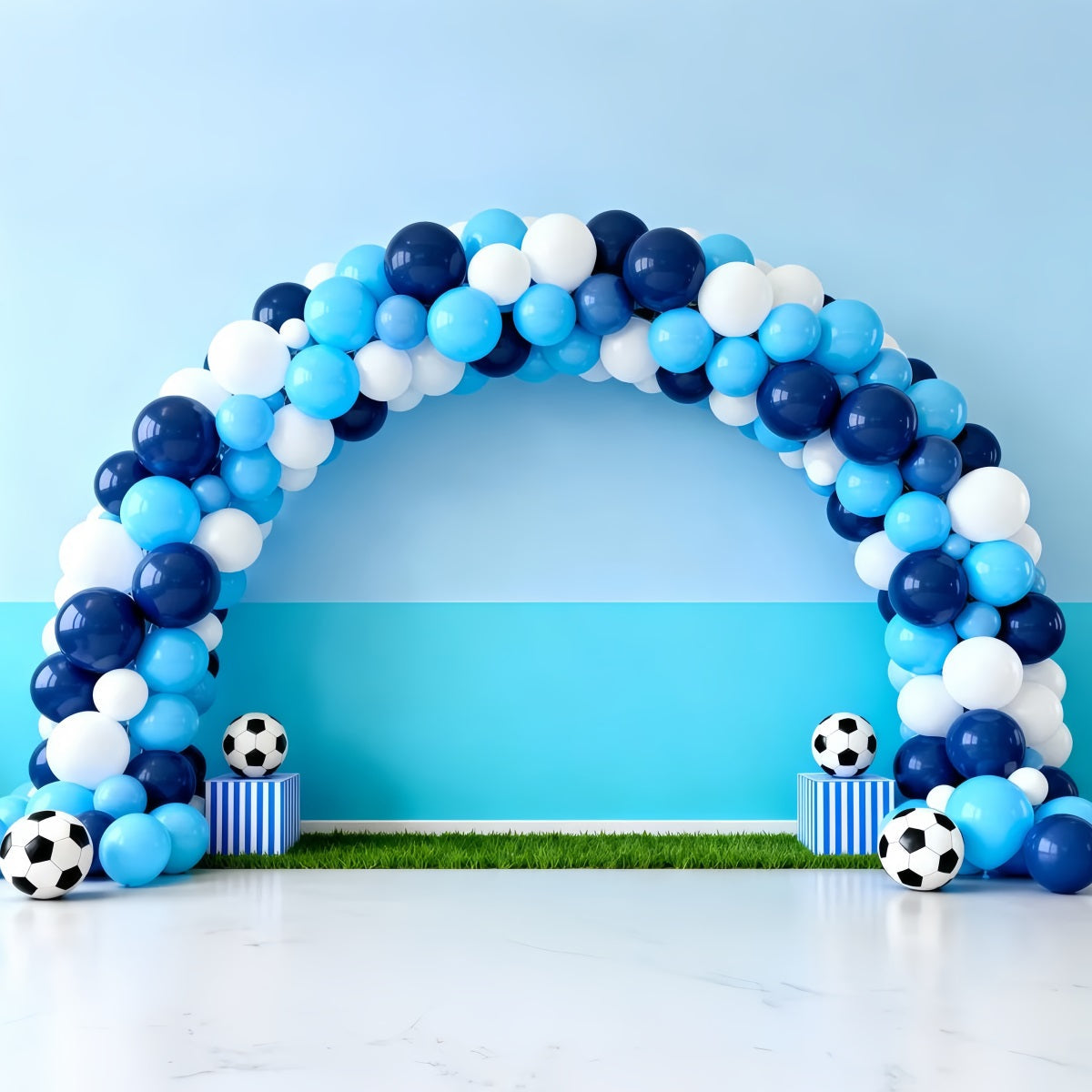 Soccer Photo Backdrop Blue Balloon Goal Arch Sports Backdrops For Photography UK LXX61-218