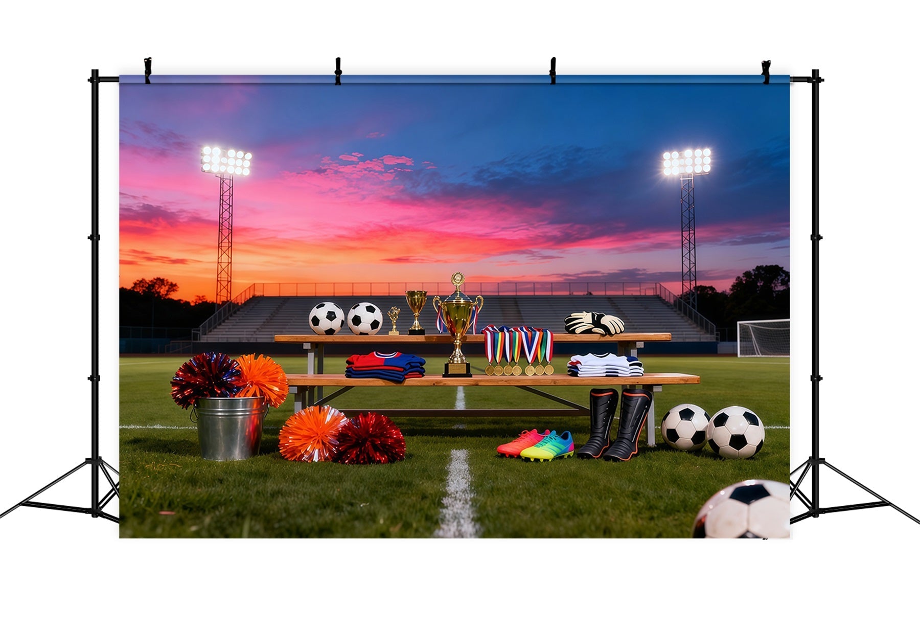 Soccer Backdrop Sunset Trophy Awards Display Sports Backdrops For Photography UK LXX61-225