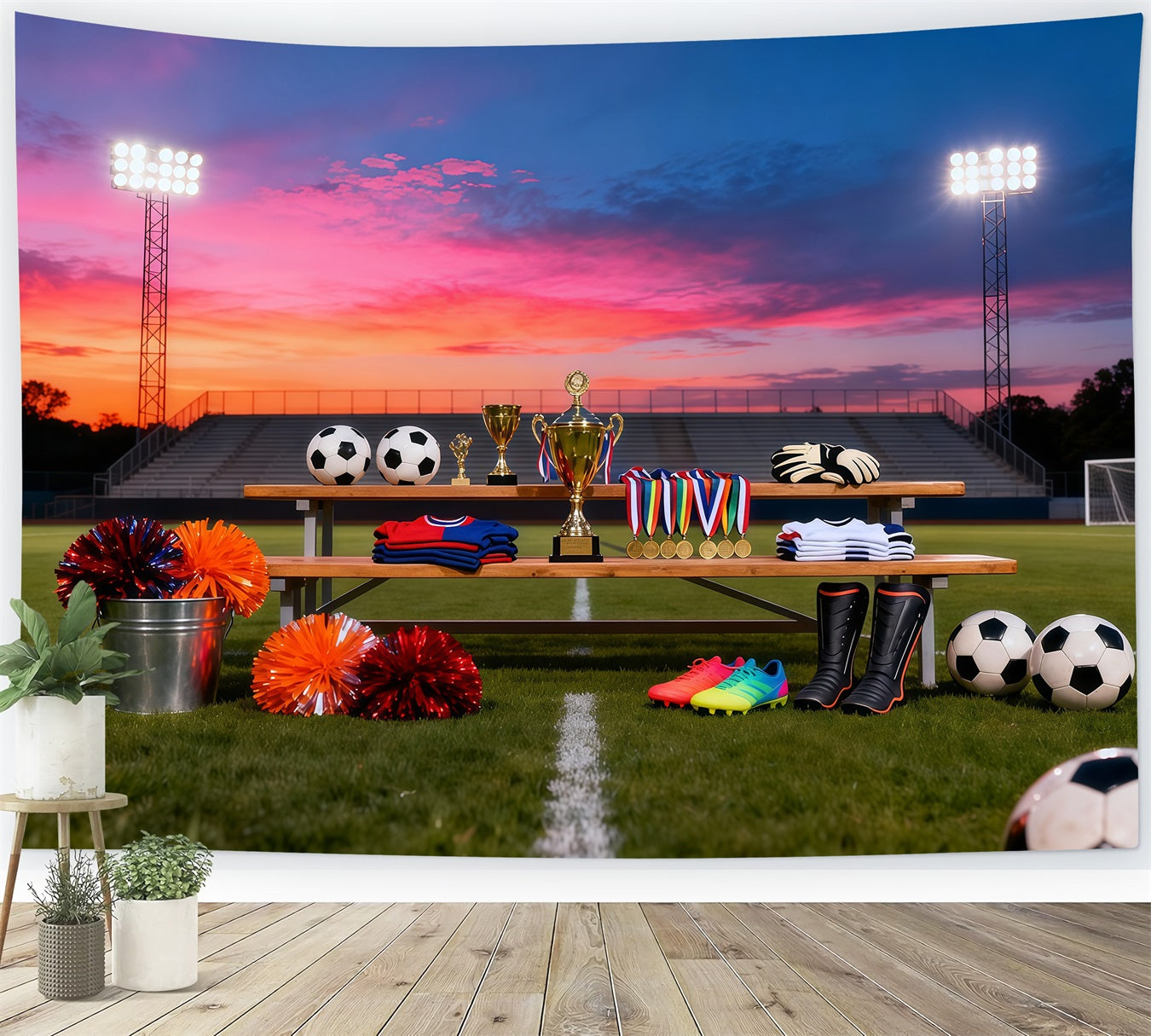 Soccer Backdrop Sunset Trophy Awards Display Sports Backdrops For Photography UK LXX61-225