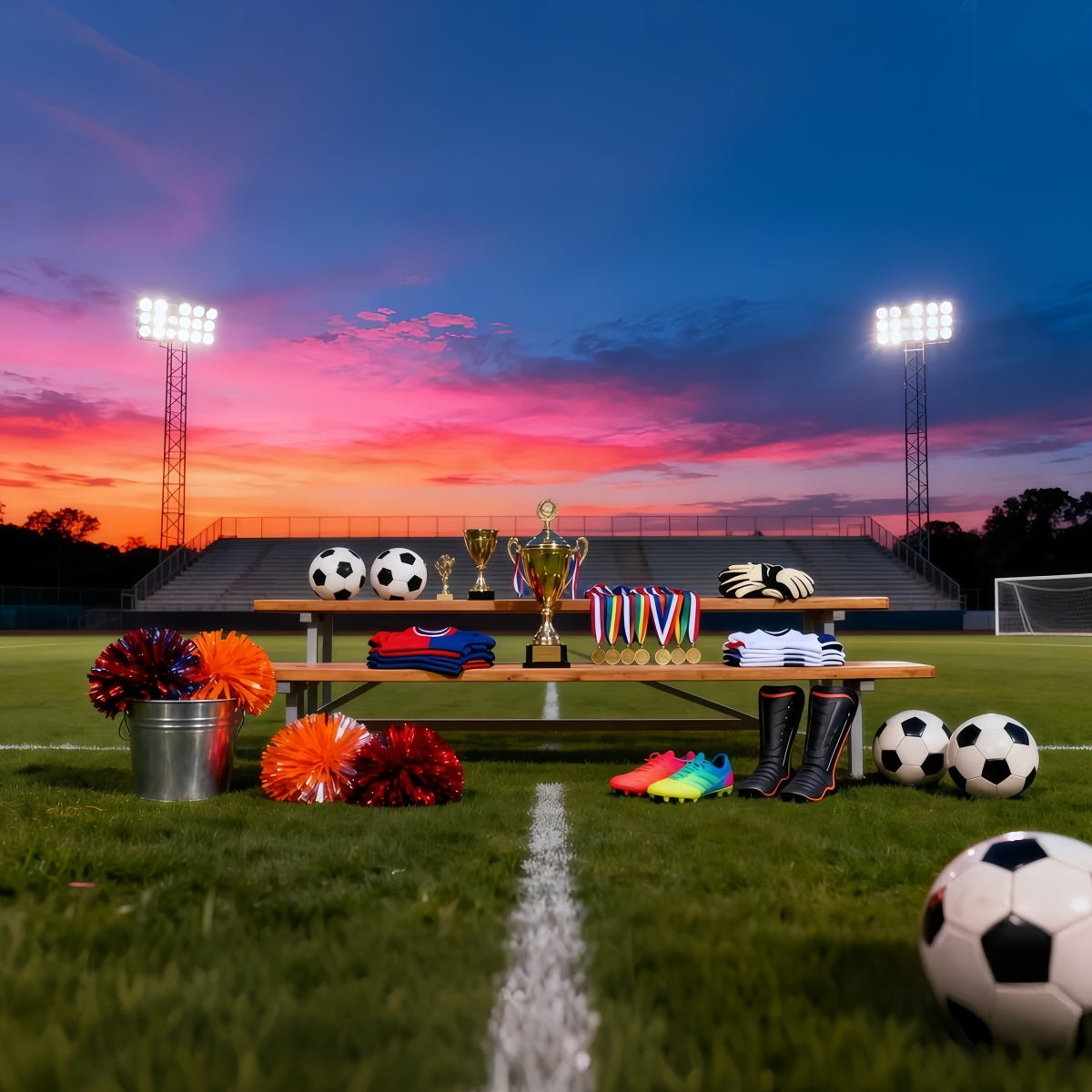 Soccer Backdrop Sunset Trophy Awards Display Sports Backdrops For Photography UK LXX61-225