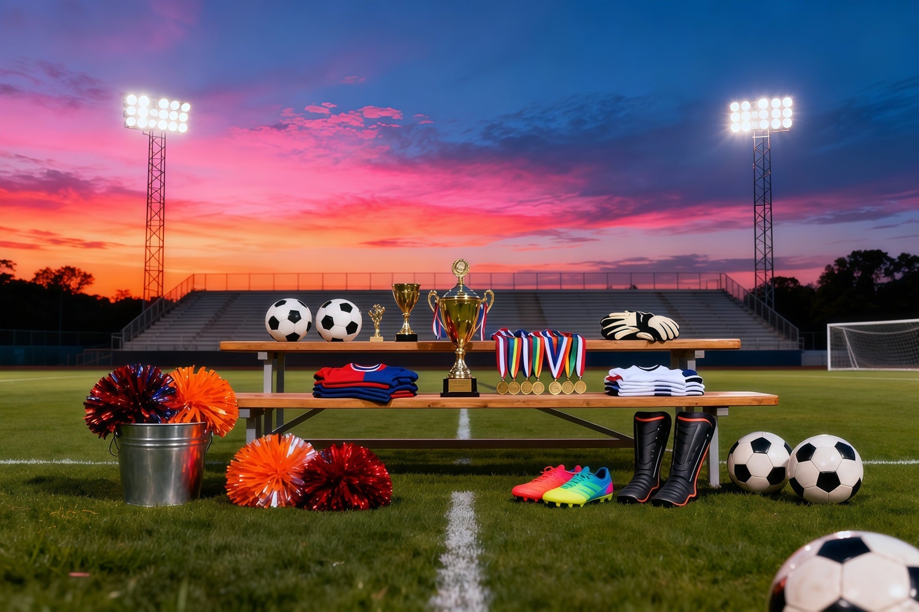 Soccer Backdrop Sunset Trophy Awards Display Sports Backdrops For Photography UK LXX61-225