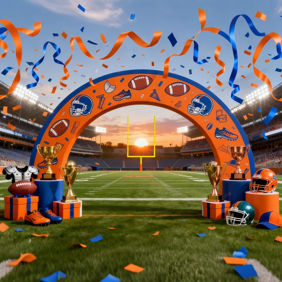 Football Field Backdrop Championship Arch Stadium Lights Sport Backdrop UK LXX61-226