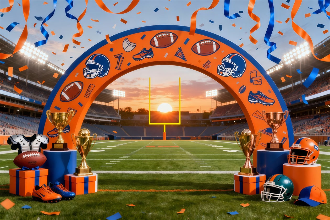 Football Field Backdrop Championship Arch Stadium Lights Sport Backdrop UK LXX61-226