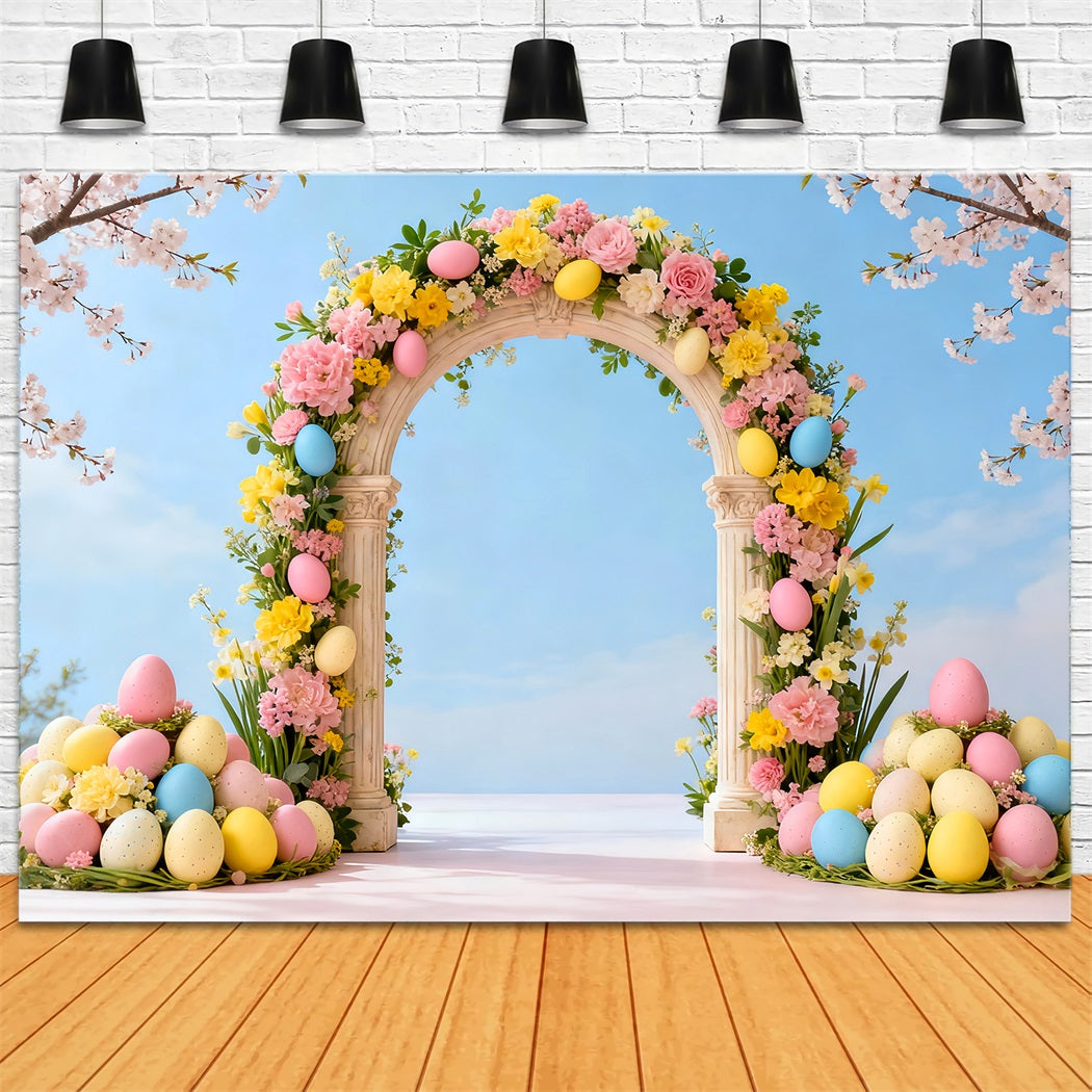 Easter Egg Backdrop Spring Cherry Floral Archway Photography Backdrops Easter UK LXX61-36