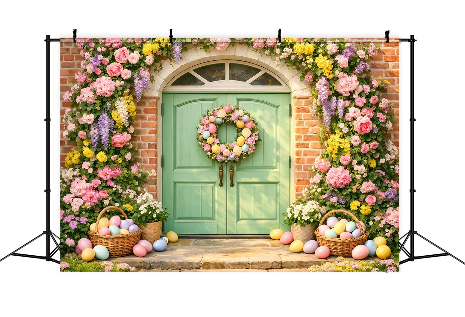 Easter Egg Backdrop Pastel Flower Door Egg Wreath 10x10 Easter Backdrops UK LXX61-37