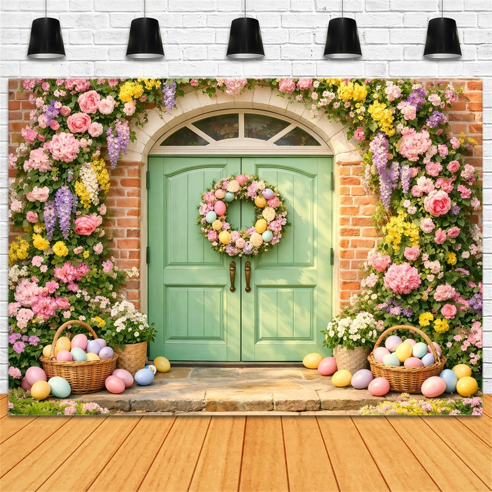 Easter Egg Backdrop Pastel Flower Door Egg Wreath 10x10 Easter Backdrops UK LXX61-37