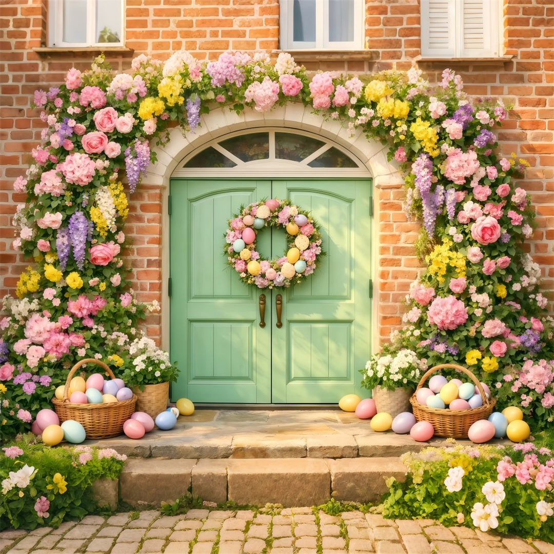 Easter Egg Backdrop Pastel Flower Door Egg Wreath 10x10 Easter Backdrops UK LXX61-37