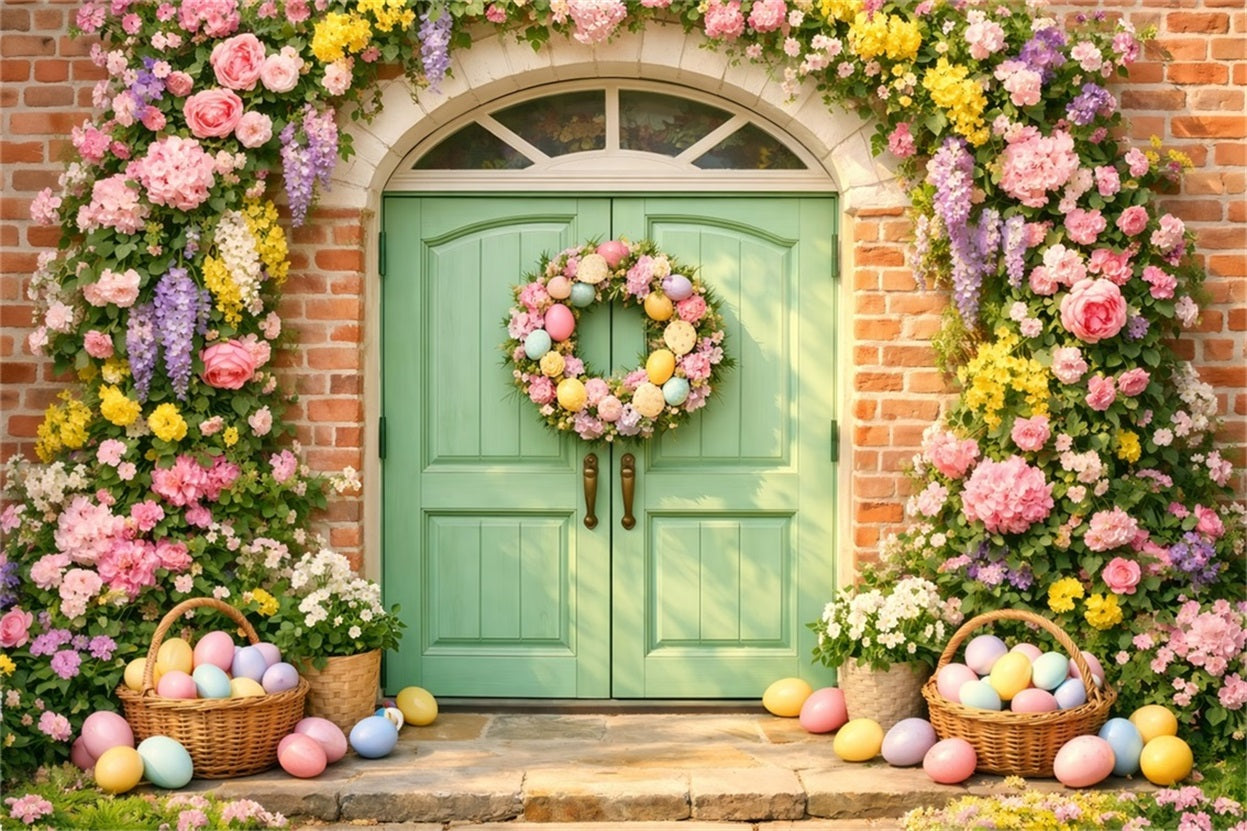 Easter Egg Backdrop Pastel Flower Door Egg Wreath 10x10 Easter Backdrops UK LXX61-37