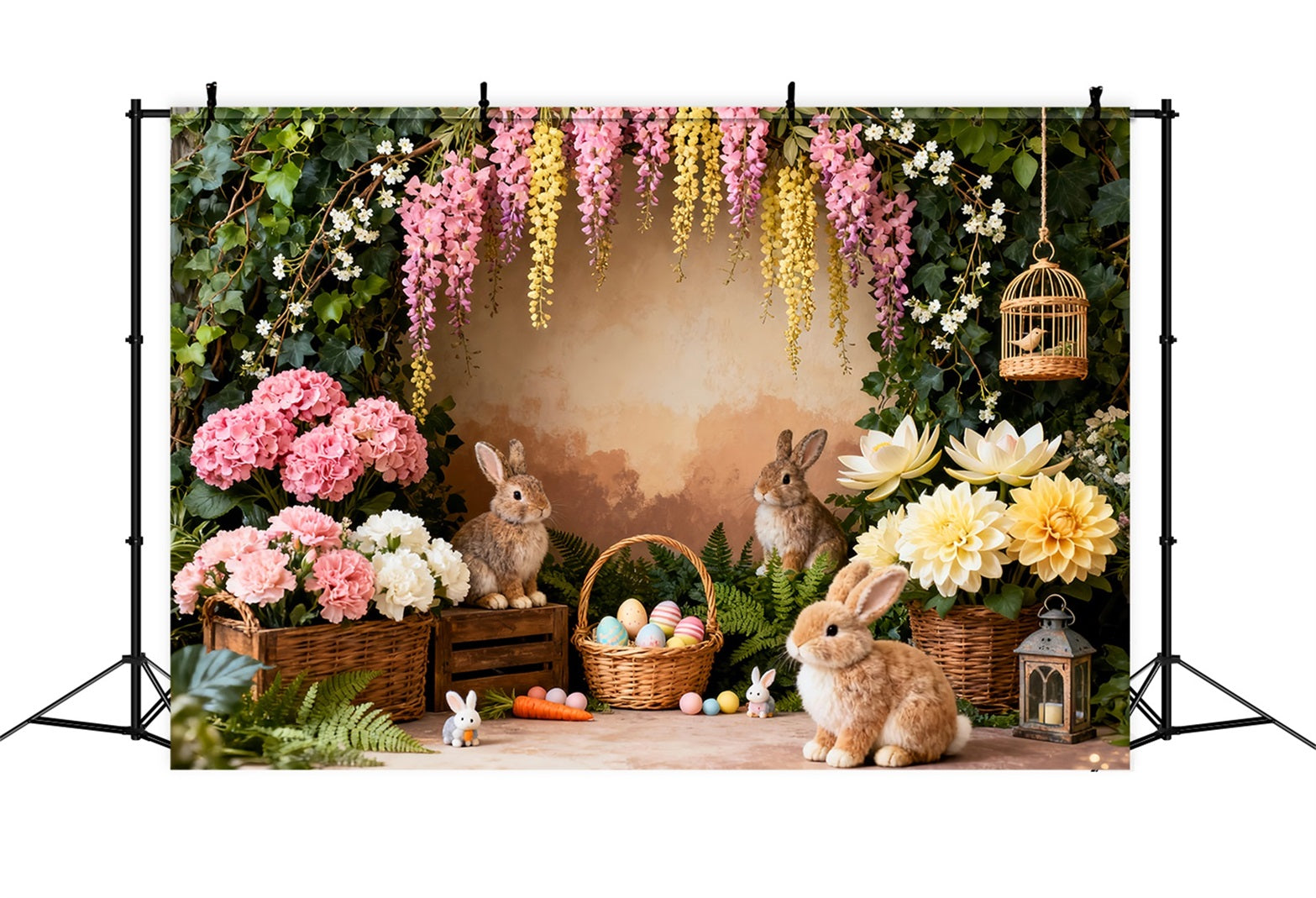 Easter Bunny Picture Backdrop Garden Flower Bouquet Egg Basket Backdrop Ideas For Easter UK LXX61-38