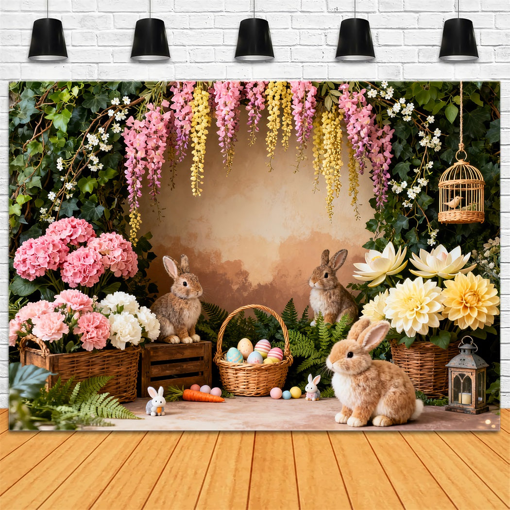Easter Bunny Picture Backdrop Garden Flower Bouquet Egg Basket Backdrop Ideas For Easter UK LXX61-38