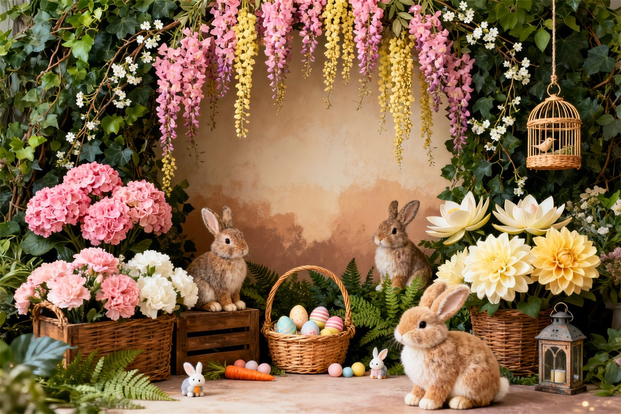 Easter Bunny Picture Backdrop Garden Flower Bouquet Egg Basket Backdrop Ideas For Easter UK LXX61-38