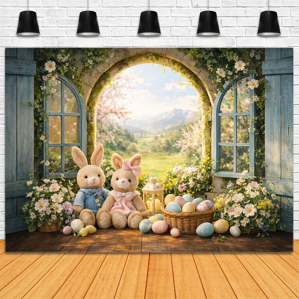 Bunny Photo Backdrop Spring Arch Window Wildflower Photo Booth Easter Backdrop Ideas UK LXX61-40