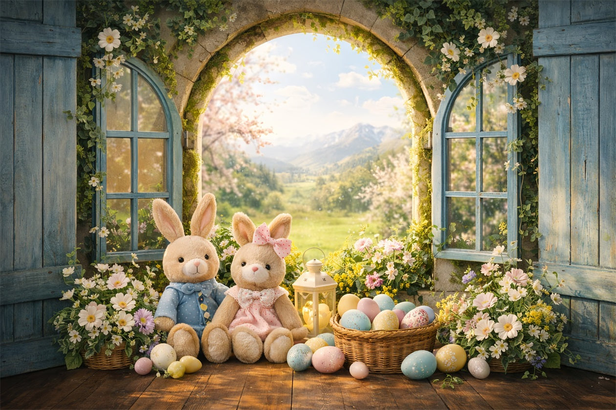 Bunny Photo Backdrop Spring Arch Window Wildflower Photo Booth Easter Backdrop Ideas UK LXX61-40