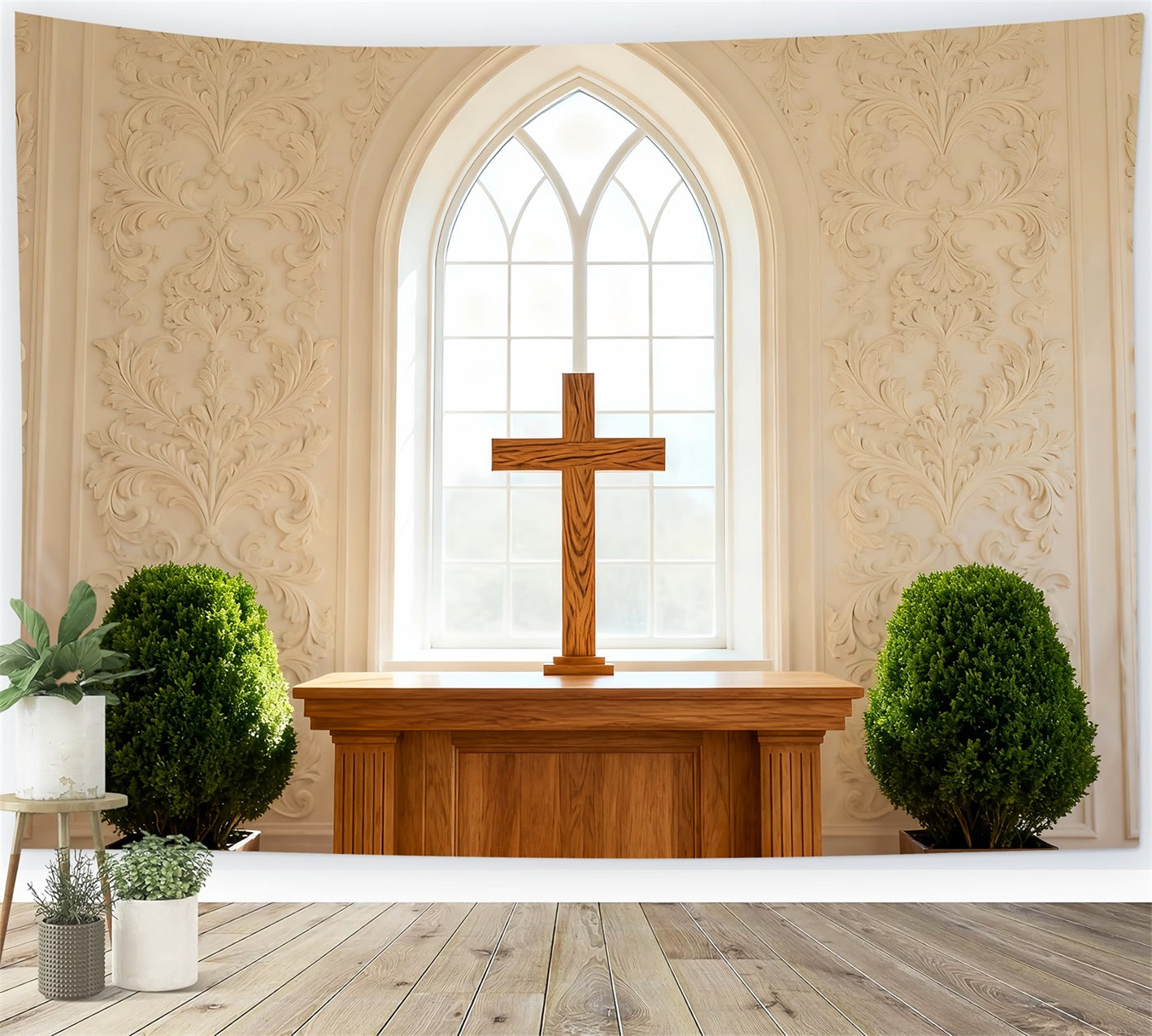 Church Easter Backdrop Classic Altar Cross Arched Window Easter Backdrop 10x10 UK LXX61-44